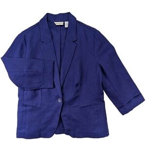 Chicos Linen Blazer Jacket Womens L Purple Coastal Grandma Quiet Luxury Nautical